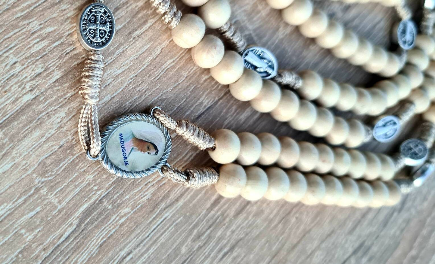 ST BENEDICT ROSARY 15 decade, 20 decade, wooden wall rosary, large rosary, wooden chaplet 15 decades, 20 decades, strong cord rosary