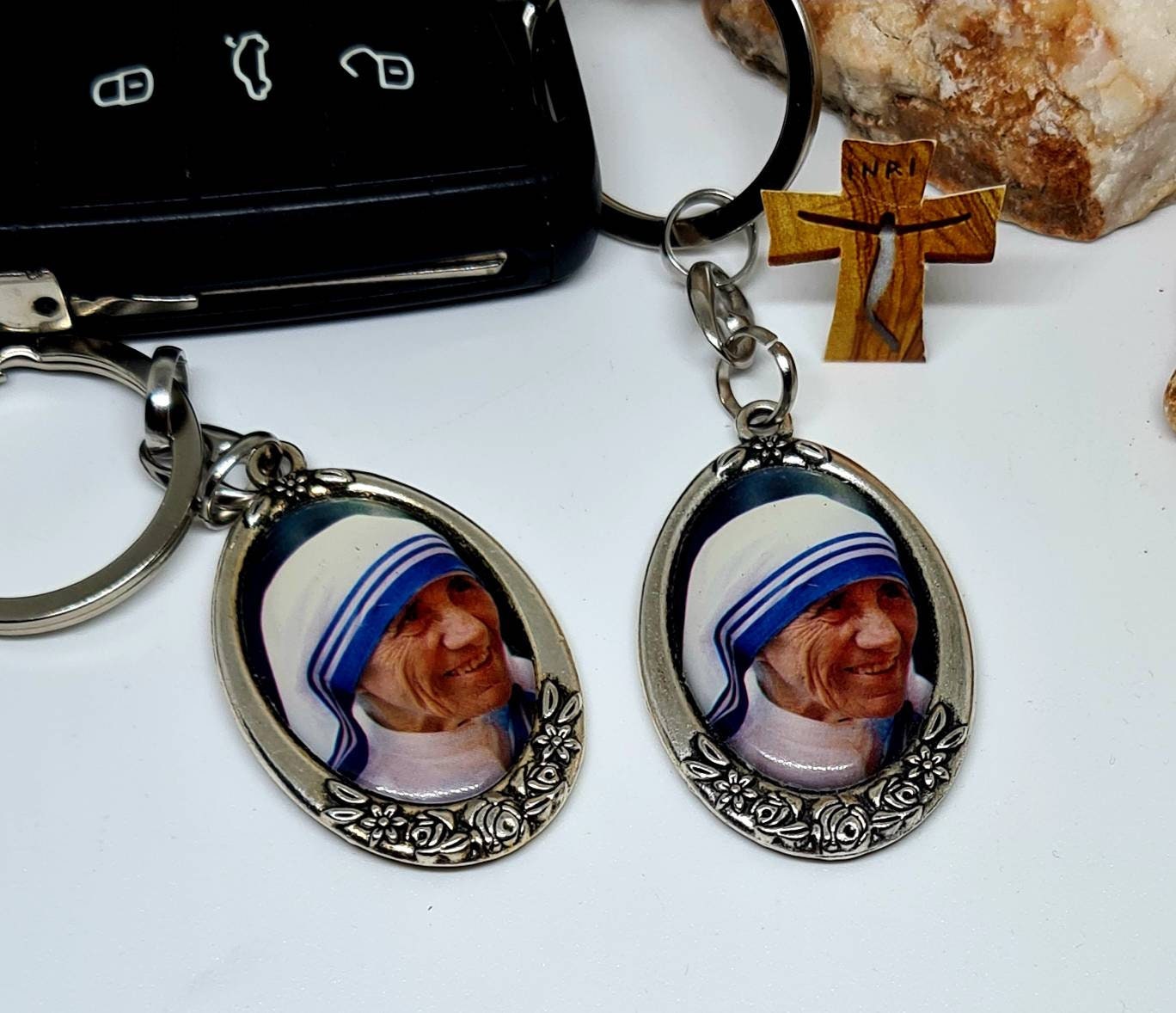 MOTHER THERESA / Virgin Mary Medjugorje Keychain, pendant for keys Virgin Mary heart, pray for us catholic gift women and man