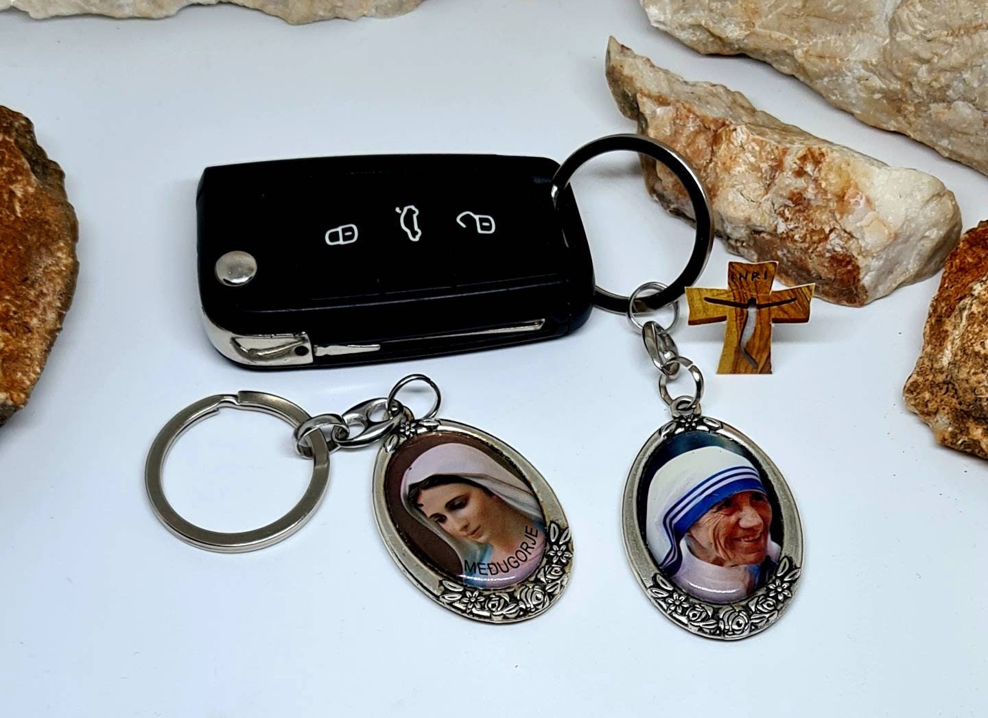 MOTHER THERESA / Virgin Mary Medjugorje Keychain, pendant for keys Virgin Mary heart, pray for us catholic gift women and man