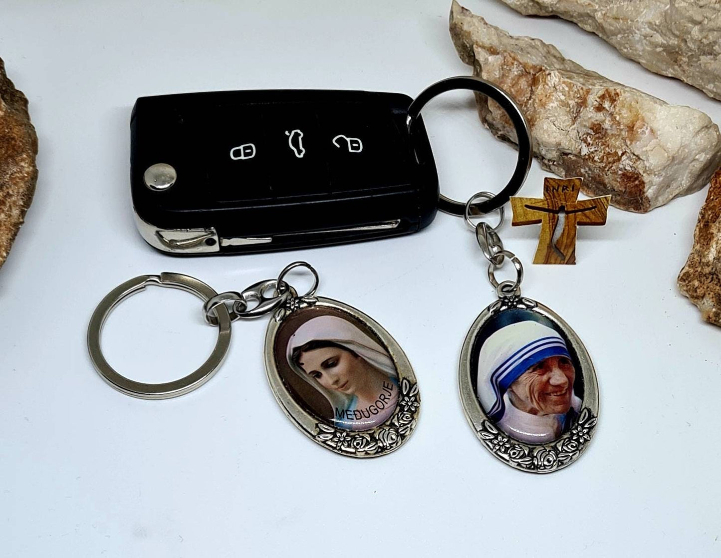 MOTHER THERESA / Virgin Mary Medjugorje Keychain, pendant for keys Virgin Mary heart, pray for us  catholic gift women and man