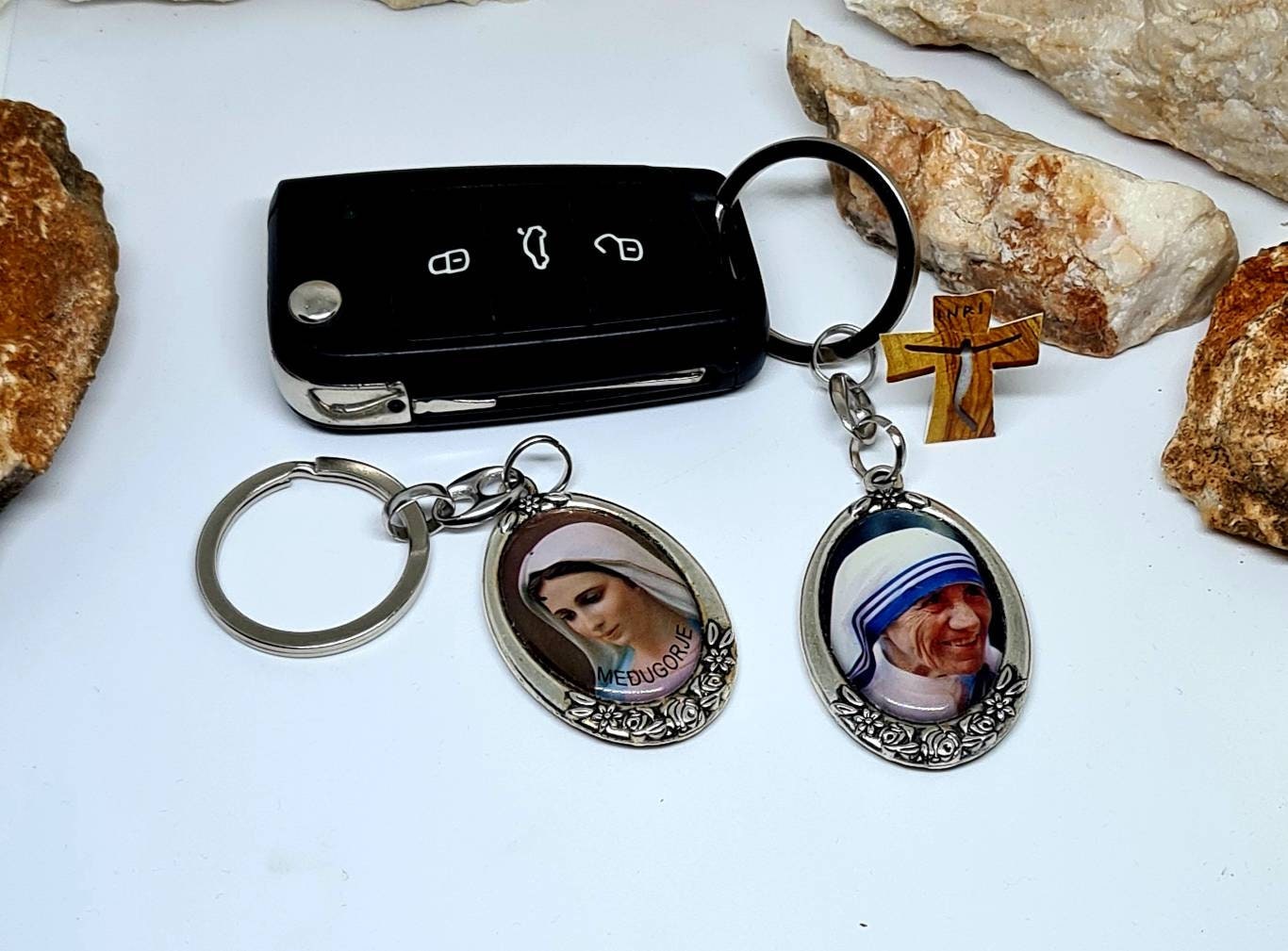 MOTHER THERESA / Virgin Mary Medjugorje Keychain, pendant for keys Virgin Mary heart, pray for us  catholic gift women and man