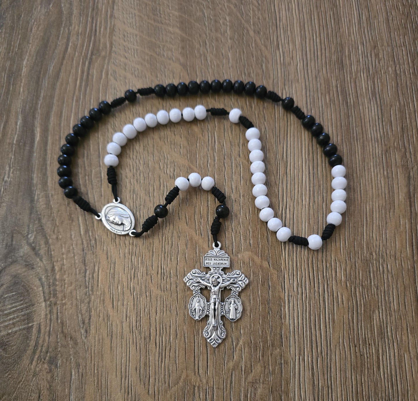 3 way Pardon Crucifix rosary, Wooden rosary, white black rosary, rosary, religious gift, rosary with pardon crucifix