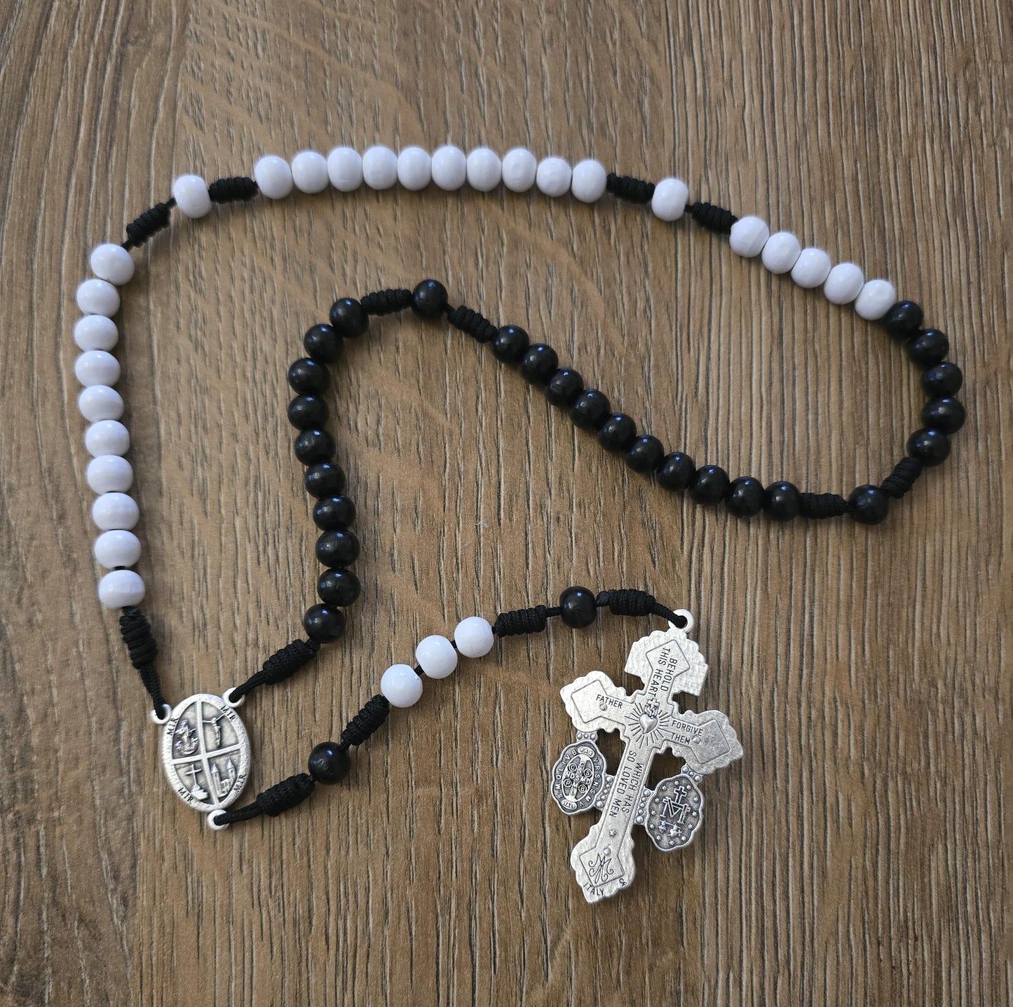 3 way Pardon Crucifix rosary, Wooden rosary, white black rosary, rosary, religious gift, rosary with pardon crucifix