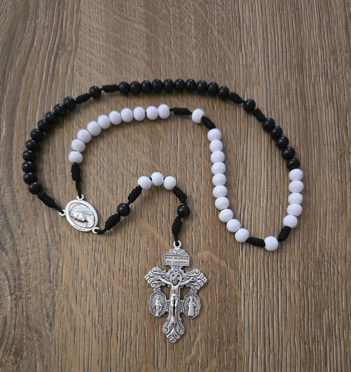 3 way Pardon Crucifix rosary, Wooden rosary, white black rosary, rosary, religious gift, rosary with pardon crucifix