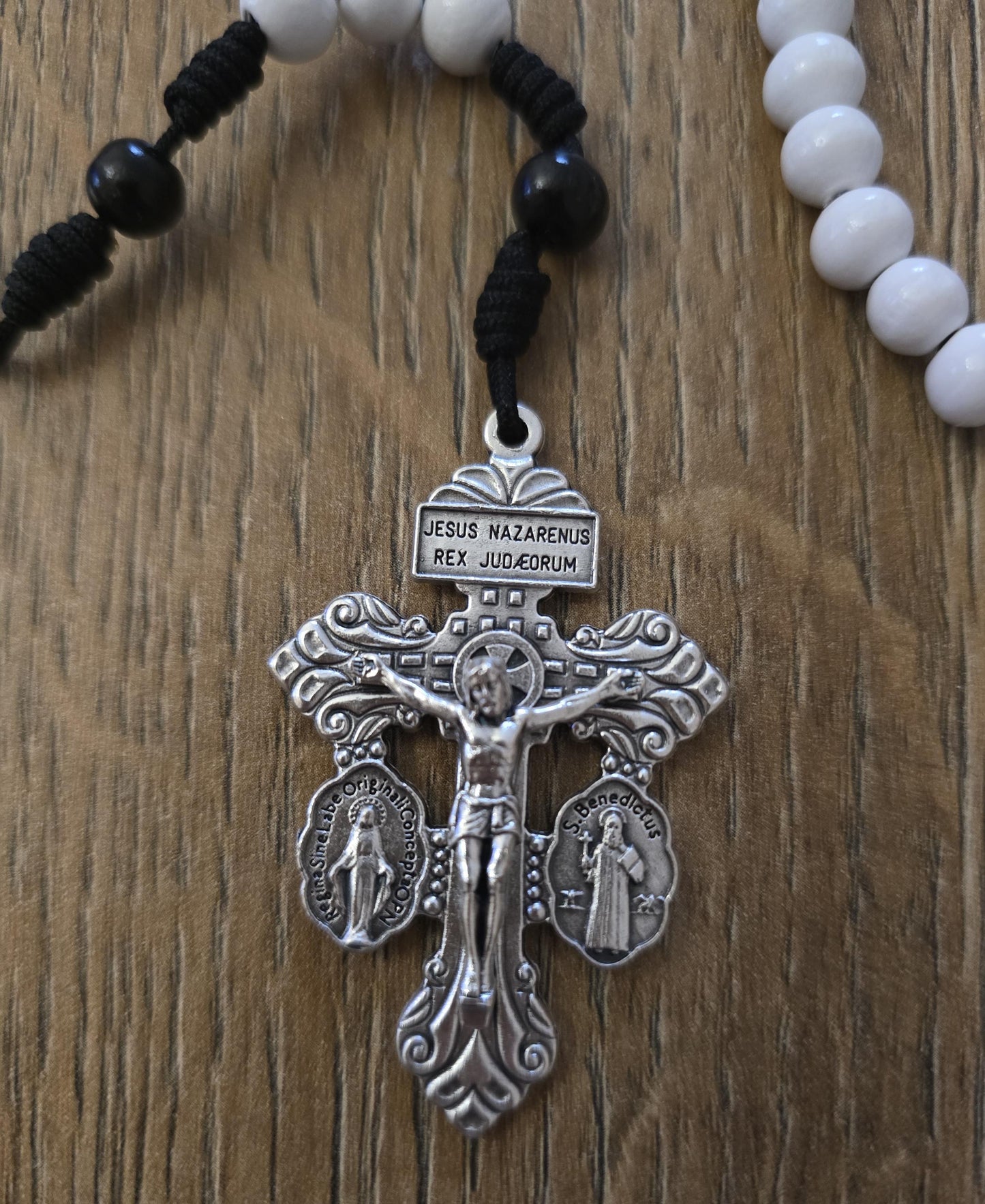 3 way Pardon Crucifix rosary, Wooden rosary, white black rosary, rosary, religious gift, rosary with pardon crucifix